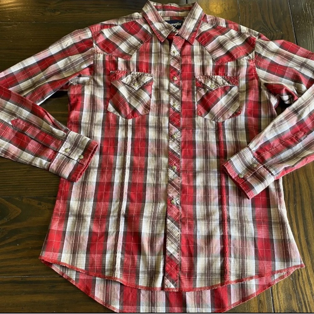 Vintage Wrangler Long Sleeve Snap Western Red Plaid Shirt Large